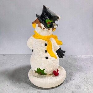 Vintage Hand Painted Ceramic Snowman Figurine 11 Inch Signed Holiday Decor